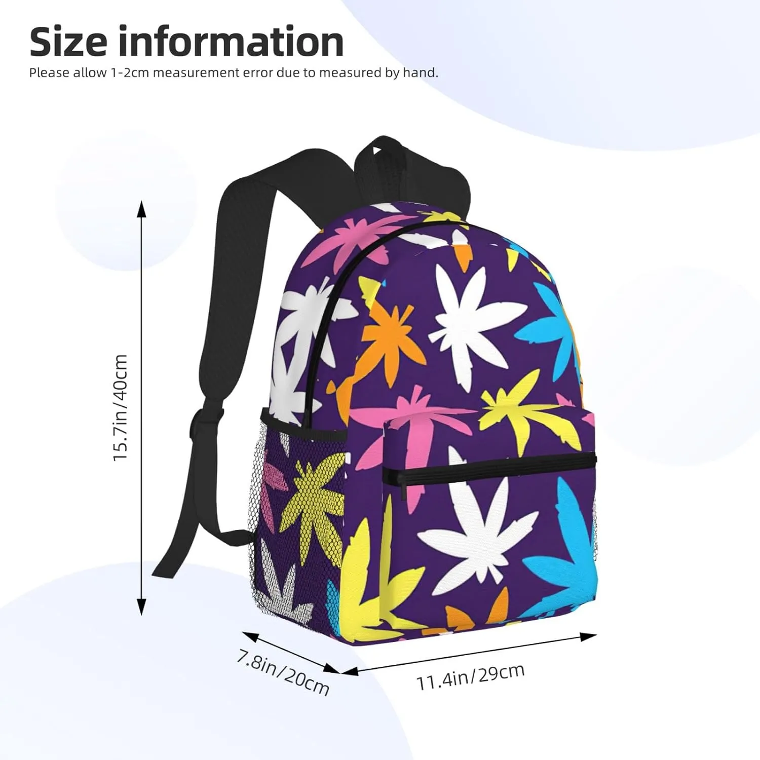 WURTON Bright Colorful Weed Pattern Print Backpacks Casual,Pacious Compartments,Work,Travel,Outdoor Activities Unisex Daypacks