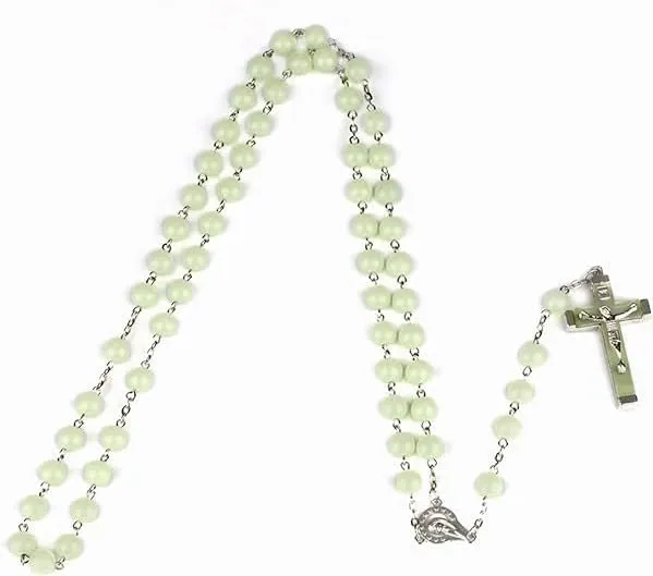 XAM Glow in The Dark Rosary Luminous Y Necklace Catholic Multicolor Rose Necklace Jewelry Religious Jesus Necklaces for Women Men