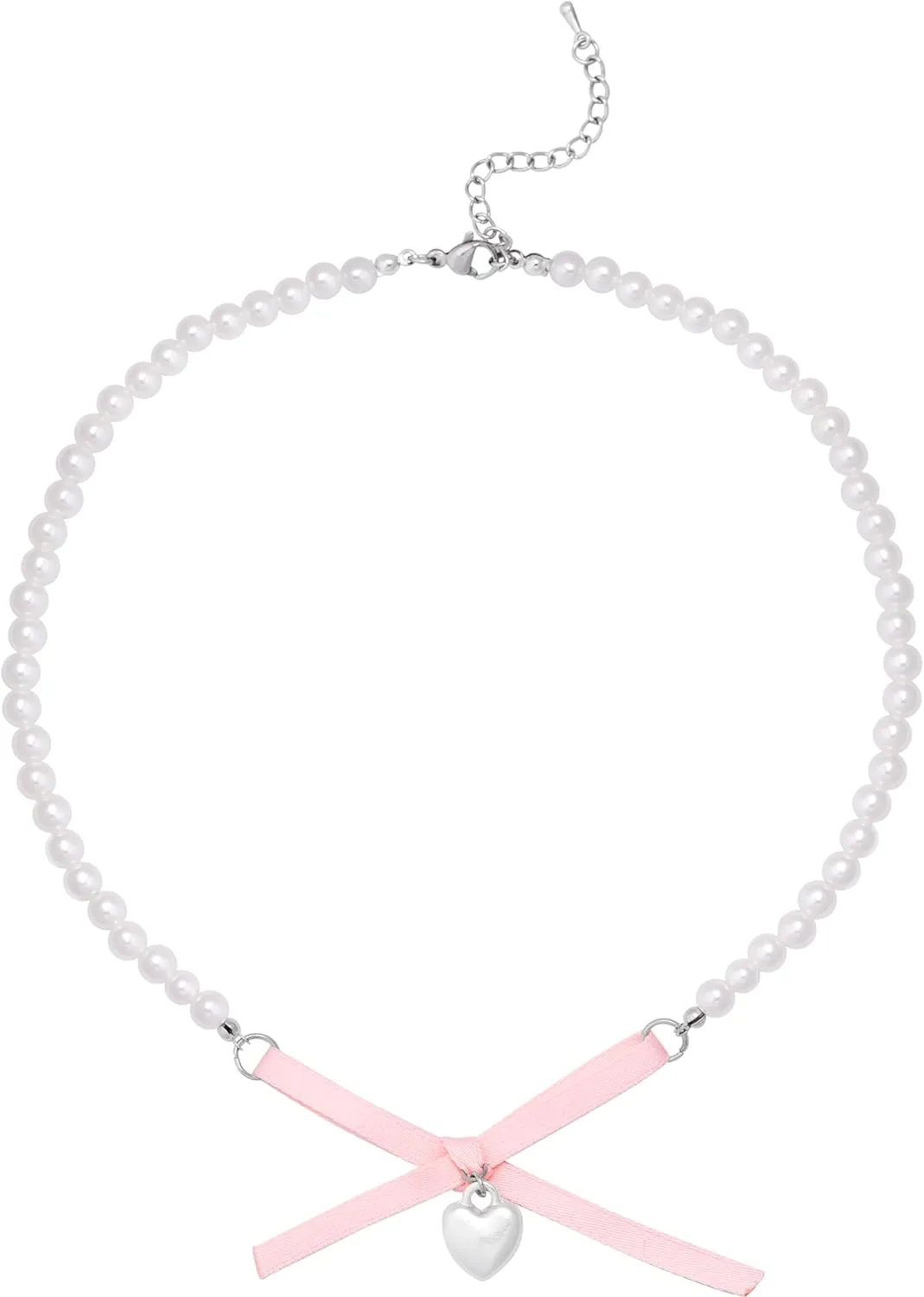 Y2K Kawaii Coquette Pink Bow Cutecore Aesthetic Beaded Choker Necklaces Jewelry Accessories for Girls