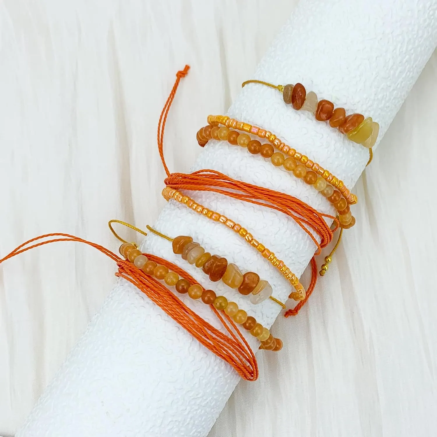YBMYCM 8Pcs Natural Stone Bead Bracelets for Women Crystal Bracelet Bohemian Gemstone Bracelets Summer Woven Stretch String Bracelets Gift Jewelry