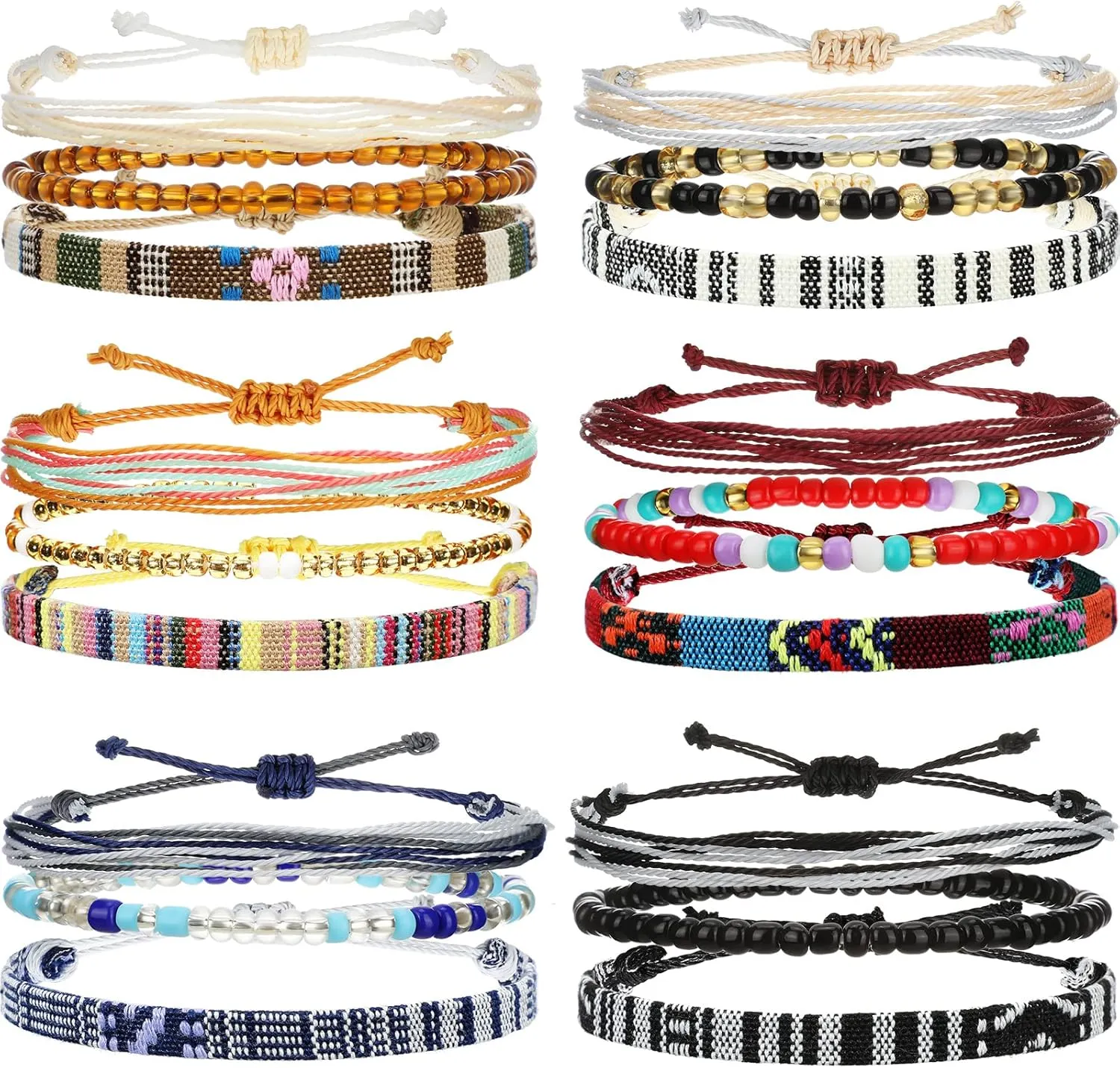 Yinkin 18 Pcs Boho Surfer Bracelet Anklet Adjustable Beaded Anklets Handmade Braided Bracelet Colorful Summer Beach String Rope Boho Jewelry for Women Men