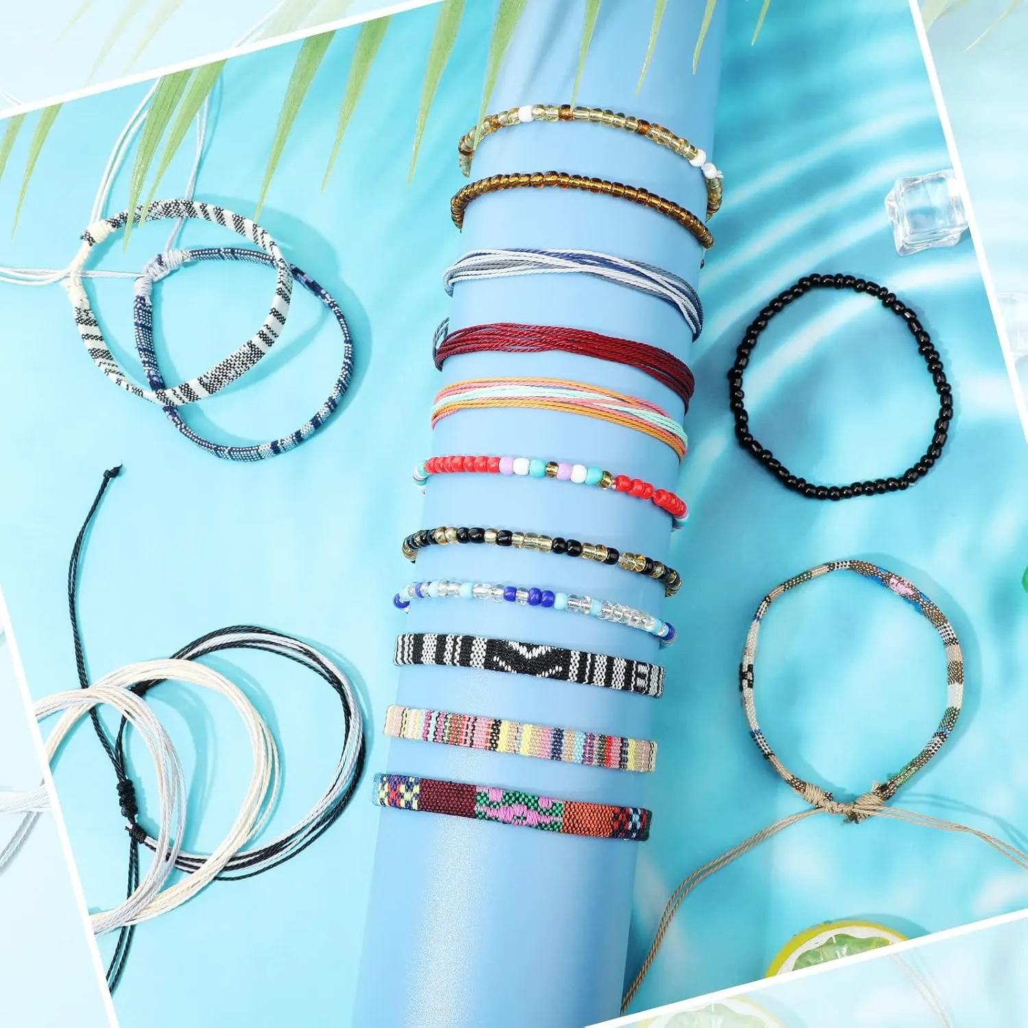 Yinkin 18 Pcs Boho Surfer Bracelet Anklet Adjustable Beaded Anklets Handmade Braided Bracelet Colorful Summer Beach String Rope Boho Jewelry for Women Men