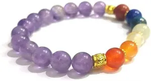 YONKU Amethyst Chakra Bracelet, Healing Bracelet, Yoga Bracelet, Elastic Bracelet, Prayer Bracelet, Chakra Bracelet, Chakra Jewelry Bracelet 7" Beaded Yoga Chakra Brace YO-BRACE-7661