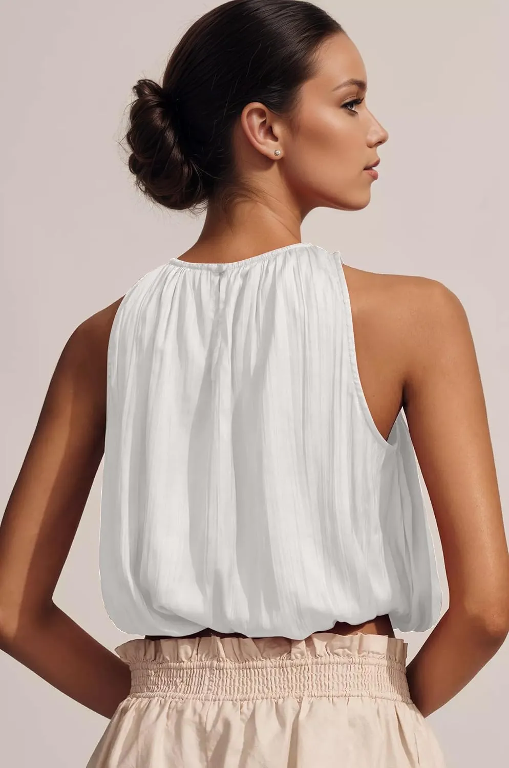 Ythomm Womens Halter Crop Bubble Tops Summer Sleeveless Crewneck Puffy Hem Cropped Tank Tops Fitted Cute Going Out Shirt Top