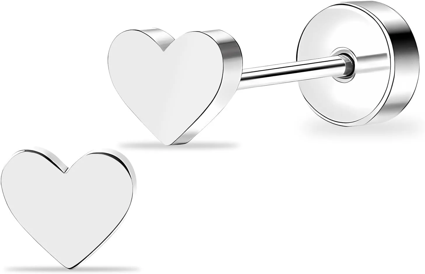 ZDE Women Flat Back Heart Earrings Non-Nickel Heart Earrings Titanium Hypoallergenic Cartilage Earrings Stud for Sensitive Ears Simple Classic 5mm Flat Stud Earring