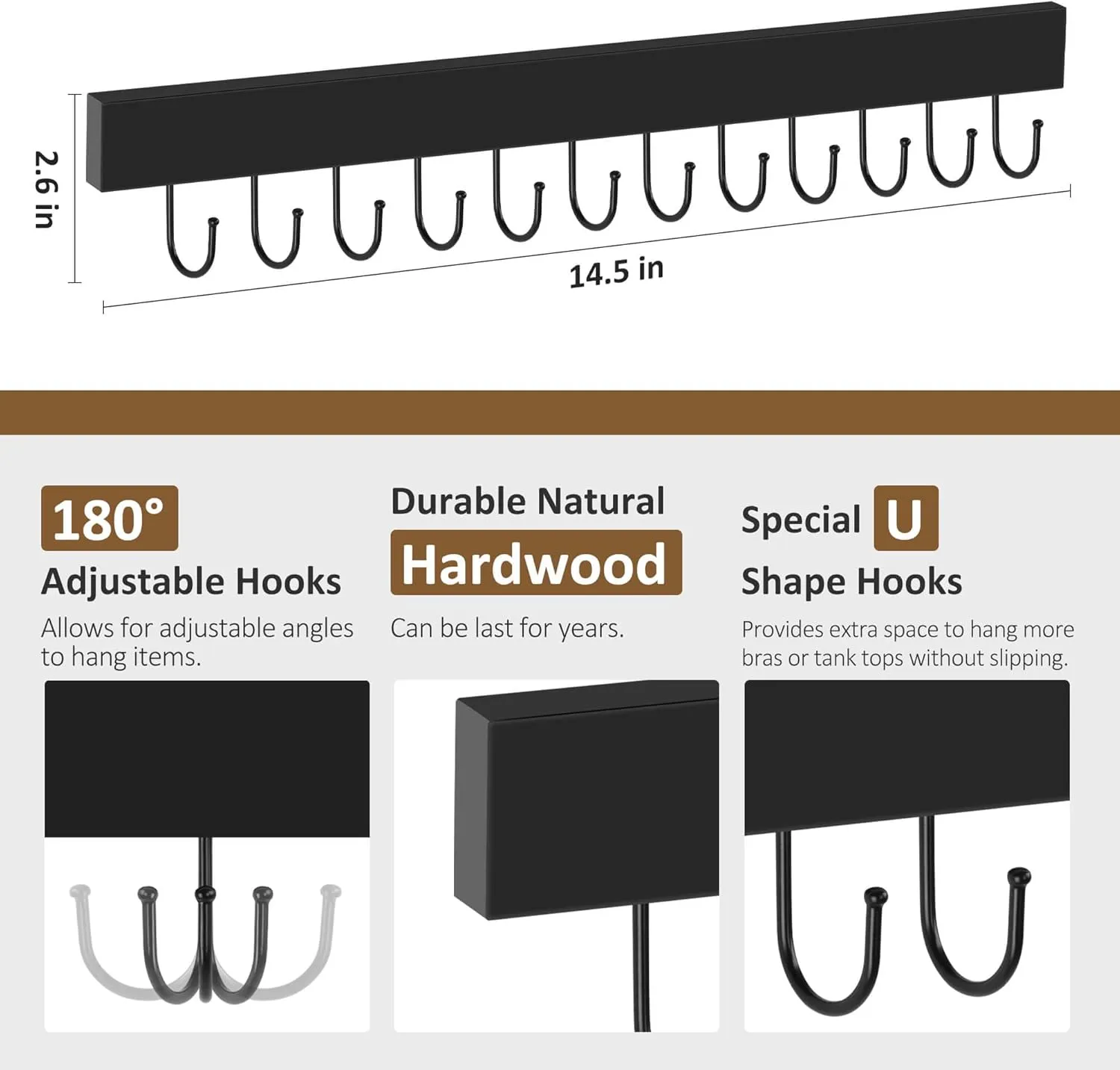 ZEDODIER 2 Pack Necklace Organizer Wall Mount, Wooden Jewelry Hanger Necklace Holder with 24 Hooks,Hanging Jewelry Organizer, Black