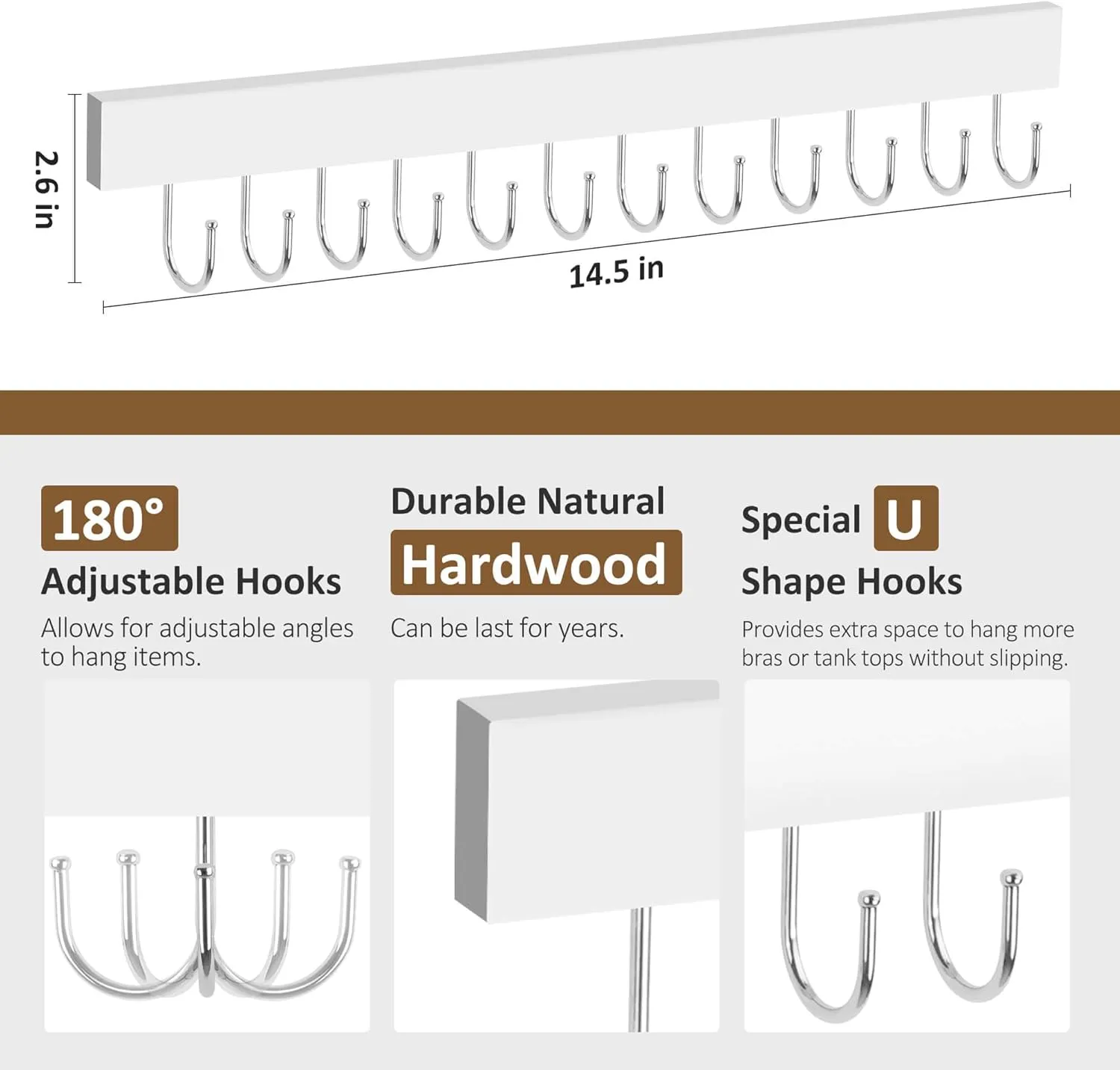 ZEDODIER 2 Pack Necklace Organizer Wall Mount, Wooden Jewelry Hanger Necklace Holder with 24 Hooks,Hanging Jewelry Organizer, White