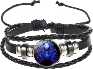 Zodiac Signs Bracelet for Women Men Adjustable 12 Constellation Bracelet Multilayer Leather Bracelets Zodiac Sign Wrap Bracelet for Birthday Jewelry