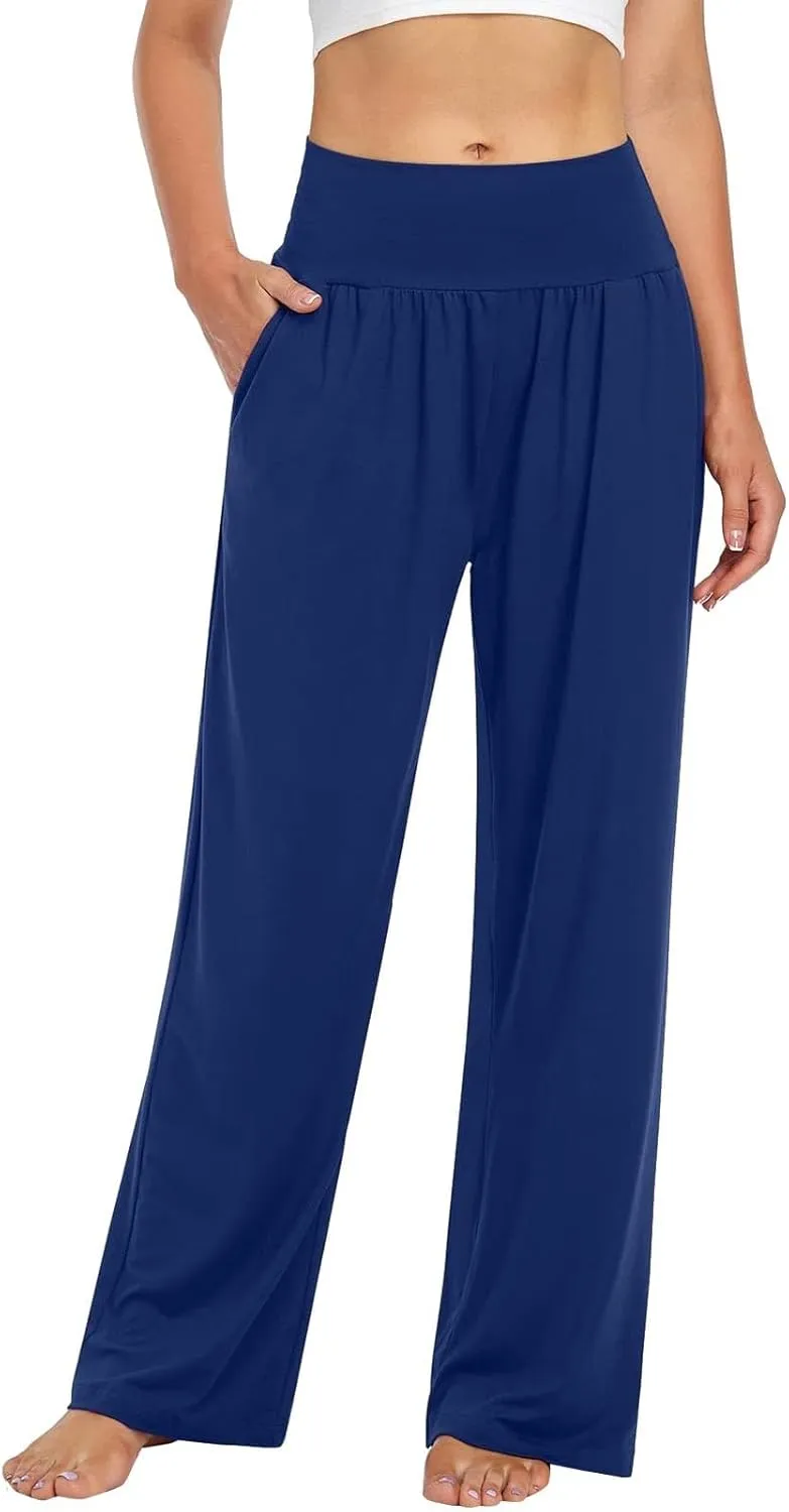 ZWRXW Wide Leg Yoga Pants for Women High Waisted Comfy Casual Loose Sweatpants Athletic Lounge Pants Trousers with Pockets